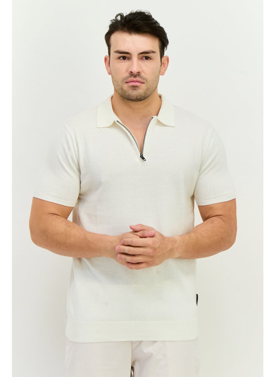 French Connection Men Regular Fit Textured Short Sleeve Polo Shirt, White  - Image 1