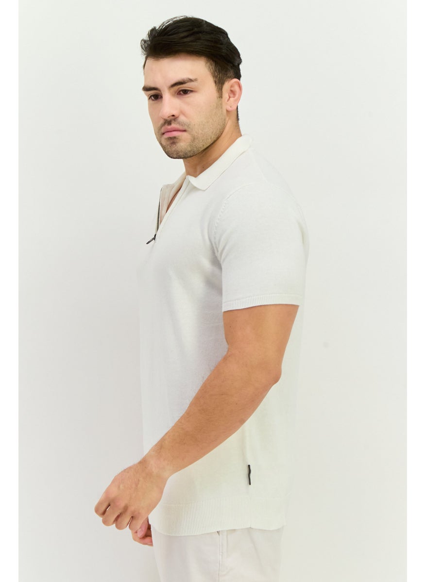 French Connection Men Regular Fit Textured Short Sleeve Polo Shirt, White  - Image 2