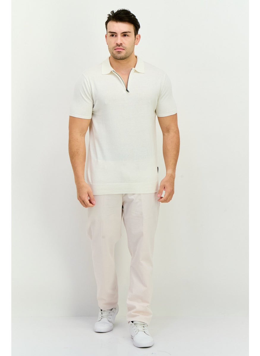 French Connection Men Regular Fit Textured Short Sleeve Polo Shirt, White  - Image 4