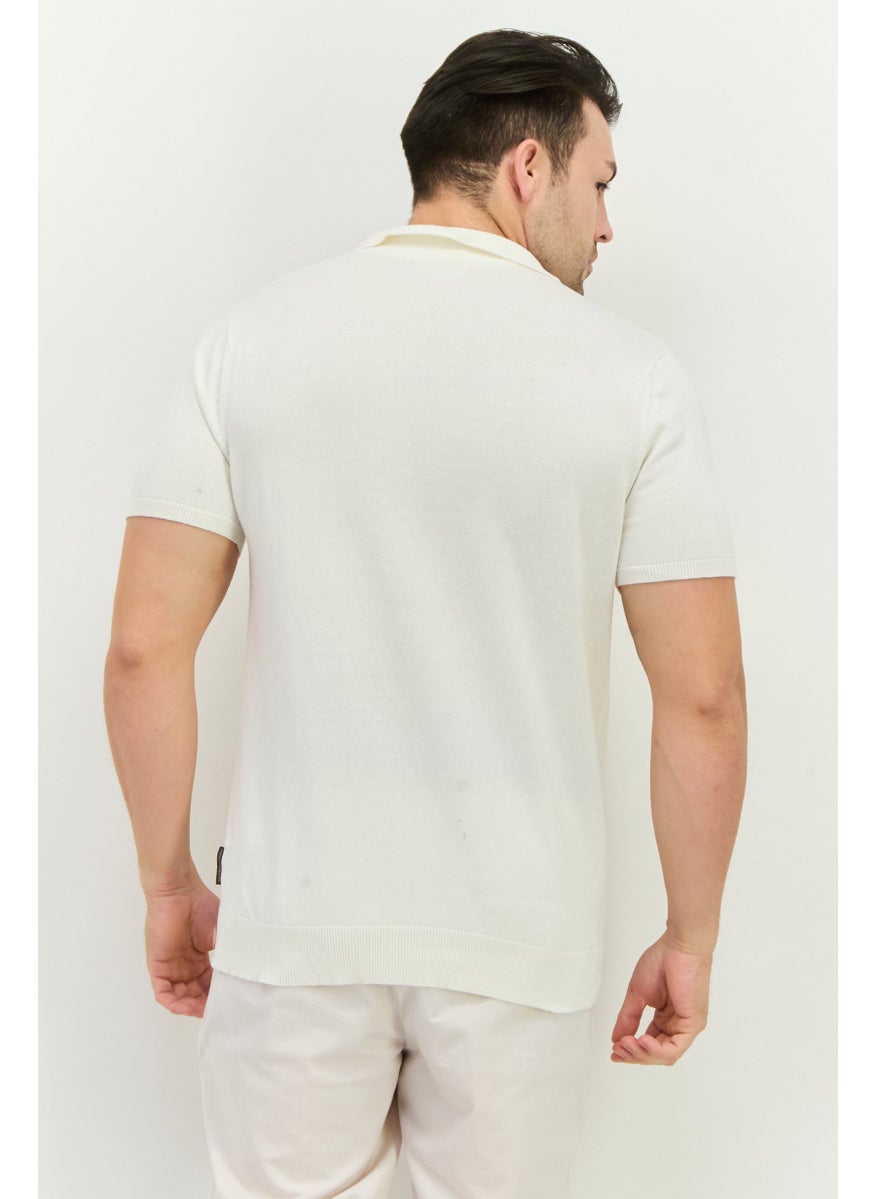 French Connection Men Regular Fit Textured Short Sleeve Polo Shirt, White  - Image 3