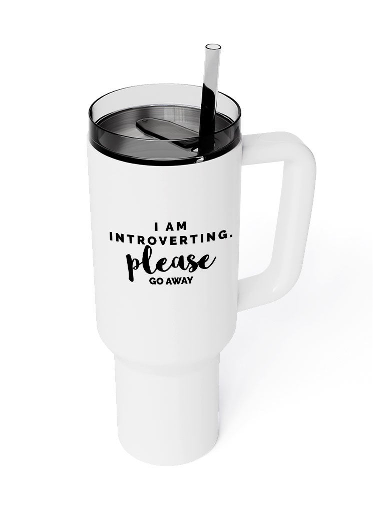 LOUD UNIVERSE Travel Tumbler i Am Introverting Please Go Away 1200 ml Tumbler with handle, straw and Lid - Image 2