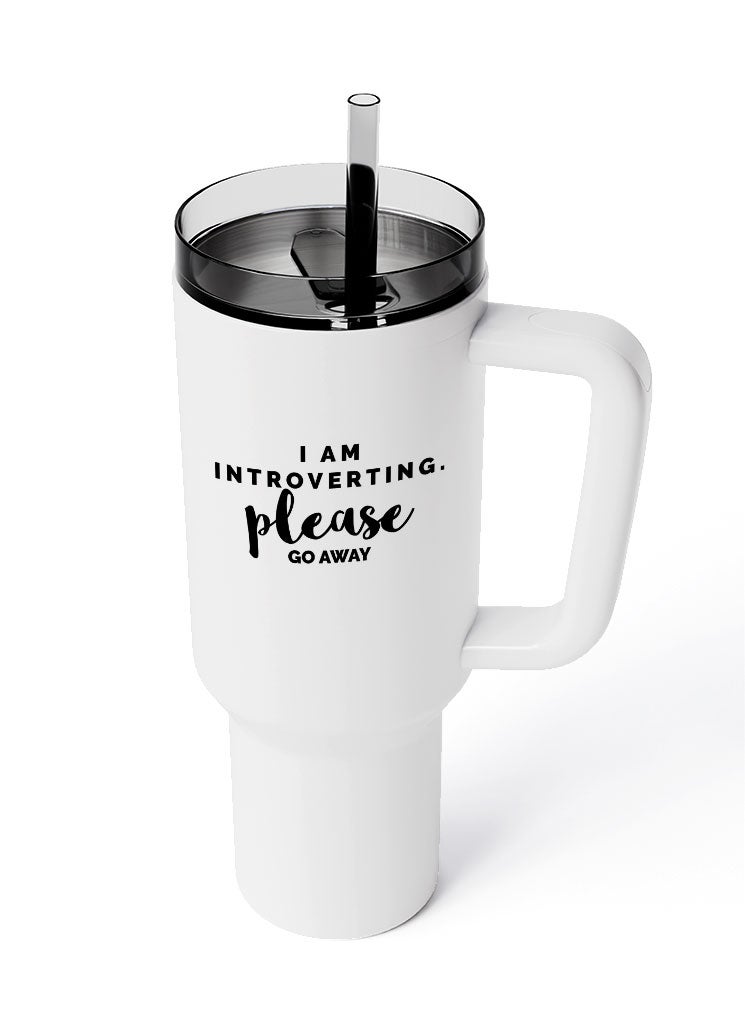 LOUD UNIVERSE Travel Tumbler i Am Introverting Please Go Away 1200 ml Tumbler with handle, straw and Lid - Image 3