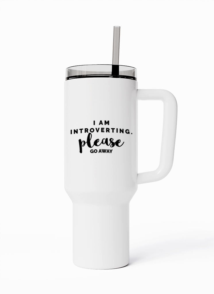 LOUD UNIVERSE Travel Tumbler i Am Introverting Please Go Away 1200 ml Tumbler with handle, straw and Lid - Image 1