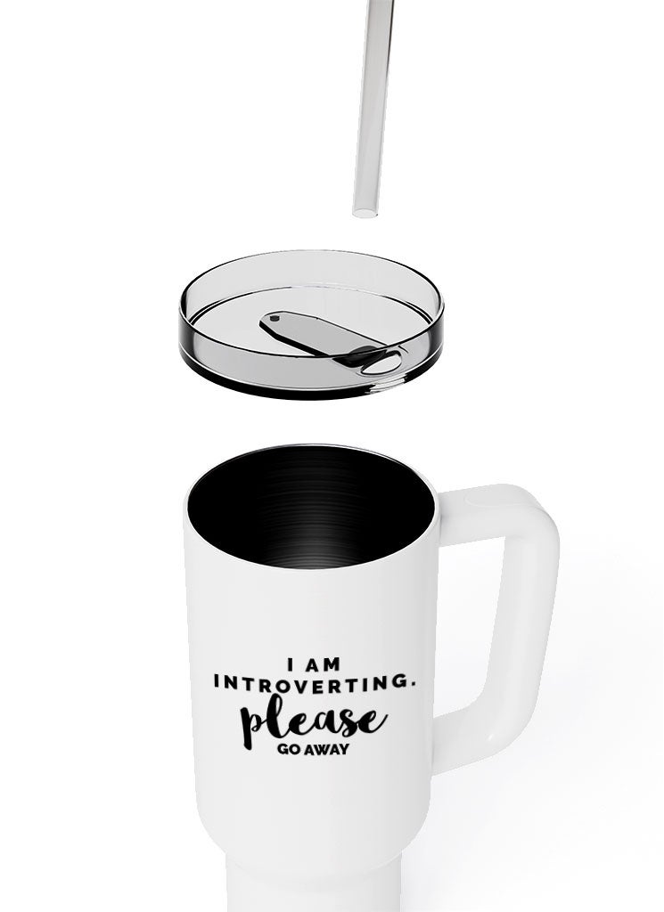 LOUD UNIVERSE Travel Tumbler i Am Introverting Please Go Away 1200 ml Tumbler with handle, straw and Lid - Image 5