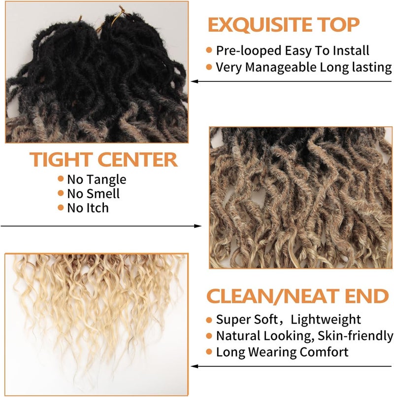 SuyiIRL Wavy Faux Locs Crochet Braid Hair Bohemian Locs 24 Inches Synthetic Dreads Ombre Braiding Hair Afro Dreadlock (24", 1b/27/613) - Image 3