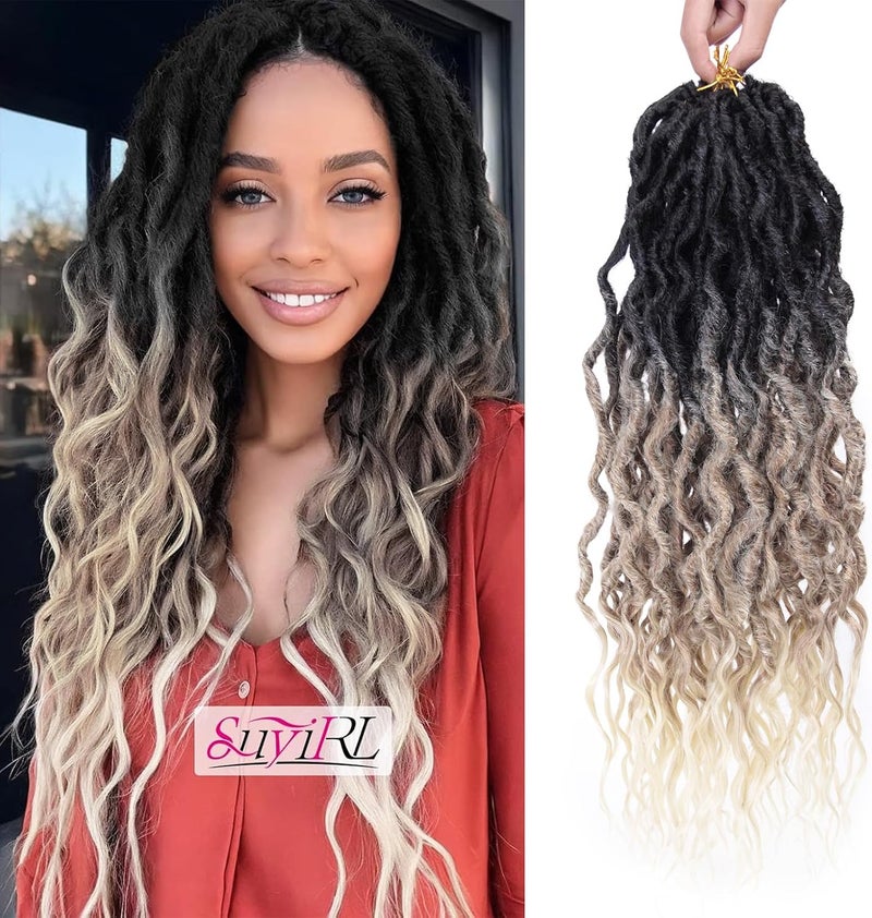 SuyiIRL Wavy Faux Locs Crochet Braid Hair Bohemian Locs 24 Inches Synthetic Dreads Ombre Braiding Hair Afro Dreadlock (24", 1b/27/613) - Image 1