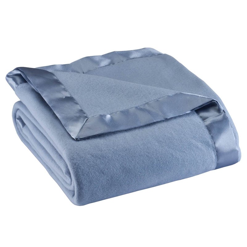 OakRidge Satin Fleece Blanket, Full/Queen, Twin or King Size â€“ 100% Polyester Lightweight Fabric and Cozy Satin Binding Edges in Tightly Folding Travel Blanket, Blue - Image 1