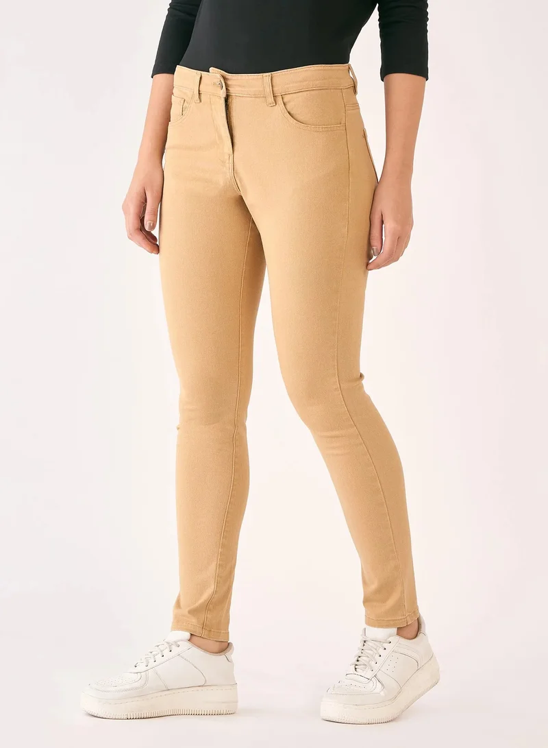 Salt Attire Women's Mid Rise Slim Fit Trousers with Elegant Fly Front Zip Closure and Pockets Perfectly Tailored Pants for Professional and Everyday Style