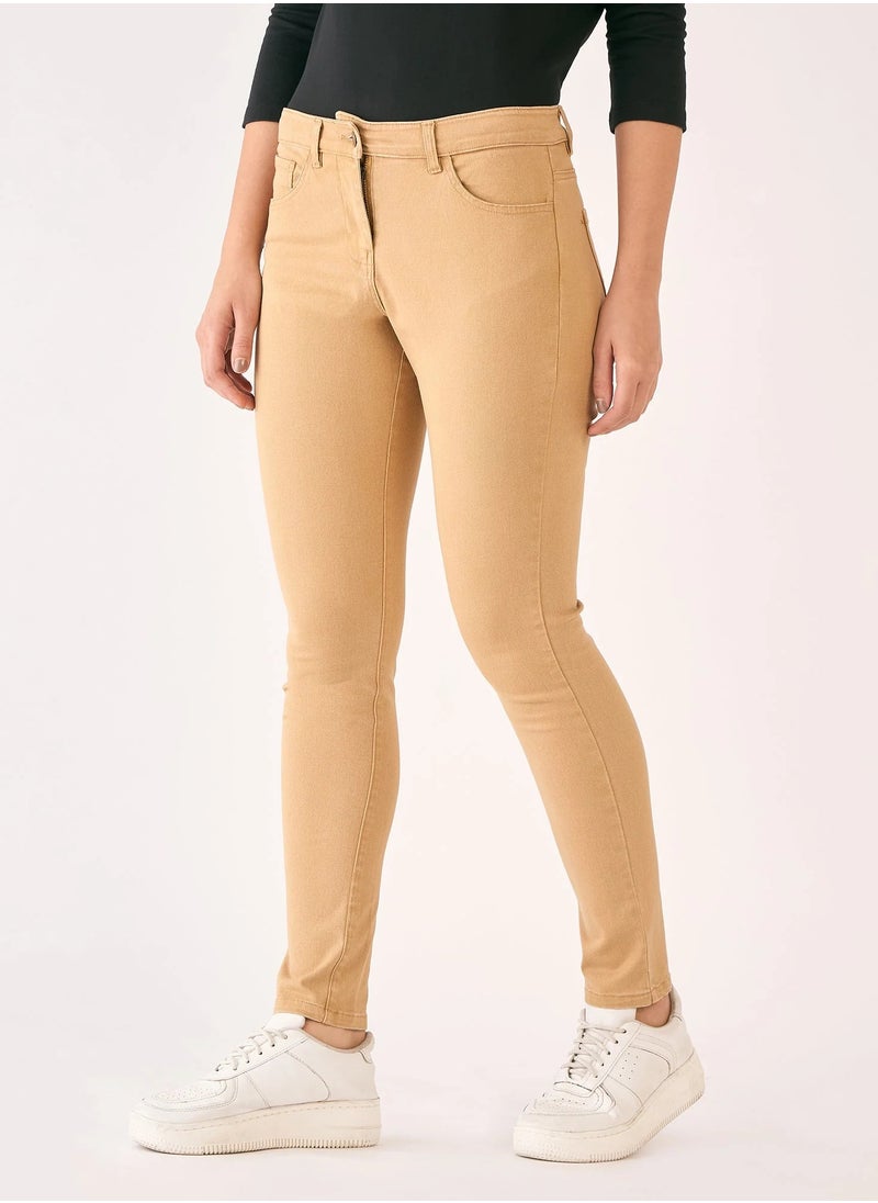 Salt Attire Women's Mid Rise Slim Fit Trousers with Elegant Fly Front Zip Closure and Pockets Perfectly Tailored Pants for Professional and Everyday Style  - Image 1