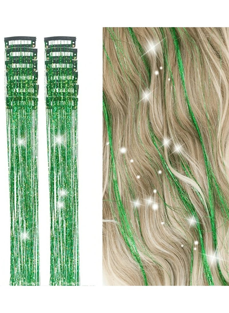 4 Pcs Green Hair Strands with Clip for Celebrations Suitable for Saudi National Day and Parties – Hair Accessories - Image 1