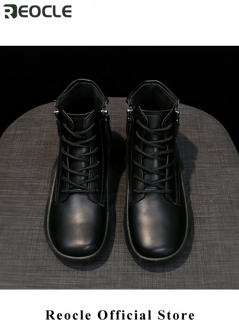 ريوكل حذاء رياضي نسائي من الجلد الطبيعي برباط ونعل سميك، حذاء رياضي كاجوال يصل إلى الكاحل، حذاء رياضي عصري ممتص للصدمات، حذاء رياضي للجري - Image 4