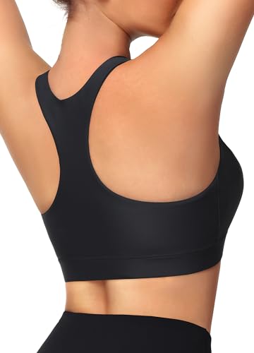 MIVEI Women's Sports Bra Swim Tops for Under Shirt Bikini Top Bathing Suit Modest High Neck Quick Dry Removable Padded UPF50+ Black - Image 1