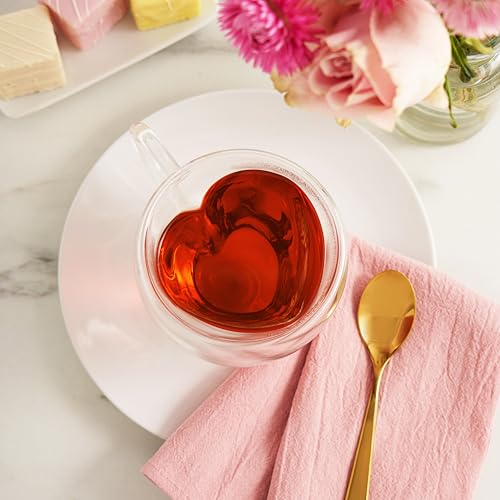 Pinky Up Kendall Heart Shaped Glass Tea Cups with Handle, Double Walled Coffee Mugs, Drinking Glasses for Hot Chocolate Milk, Latte, Eggnog, Cocktails, Mocktails, Smoothies, Home Kitchen 8 oz Set of 1 - Image 4