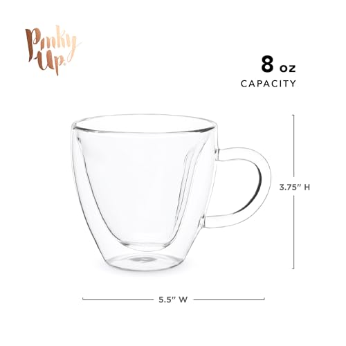 Pinky Up Kendall Heart Shaped Glass Tea Cups with Handle, Double Walled Coffee Mugs, Drinking Glasses for Hot Chocolate Milk, Latte, Eggnog, Cocktails, Mocktails, Smoothies, Home Kitchen 8 oz Set of 1 - Image 3