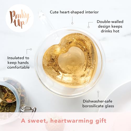 Pinky Up Kendall Heart Shaped Glass Tea Cups with Handle, Double Walled Coffee Mugs, Drinking Glasses for Hot Chocolate Milk, Latte, Eggnog, Cocktails, Mocktails, Smoothies, Home Kitchen 8 oz Set of 1 - Image 2