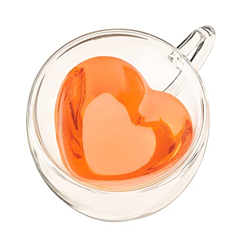 Pinky Up Kendall Heart Shaped Glass Tea Cups with Handle, Double Walled Coffee Mugs, Drinking Glasses for Hot Chocolate Milk, Latte, Eggnog, Cocktails, Mocktails, Smoothies, Home Kitchen 8 oz Set of 1 - Image 1