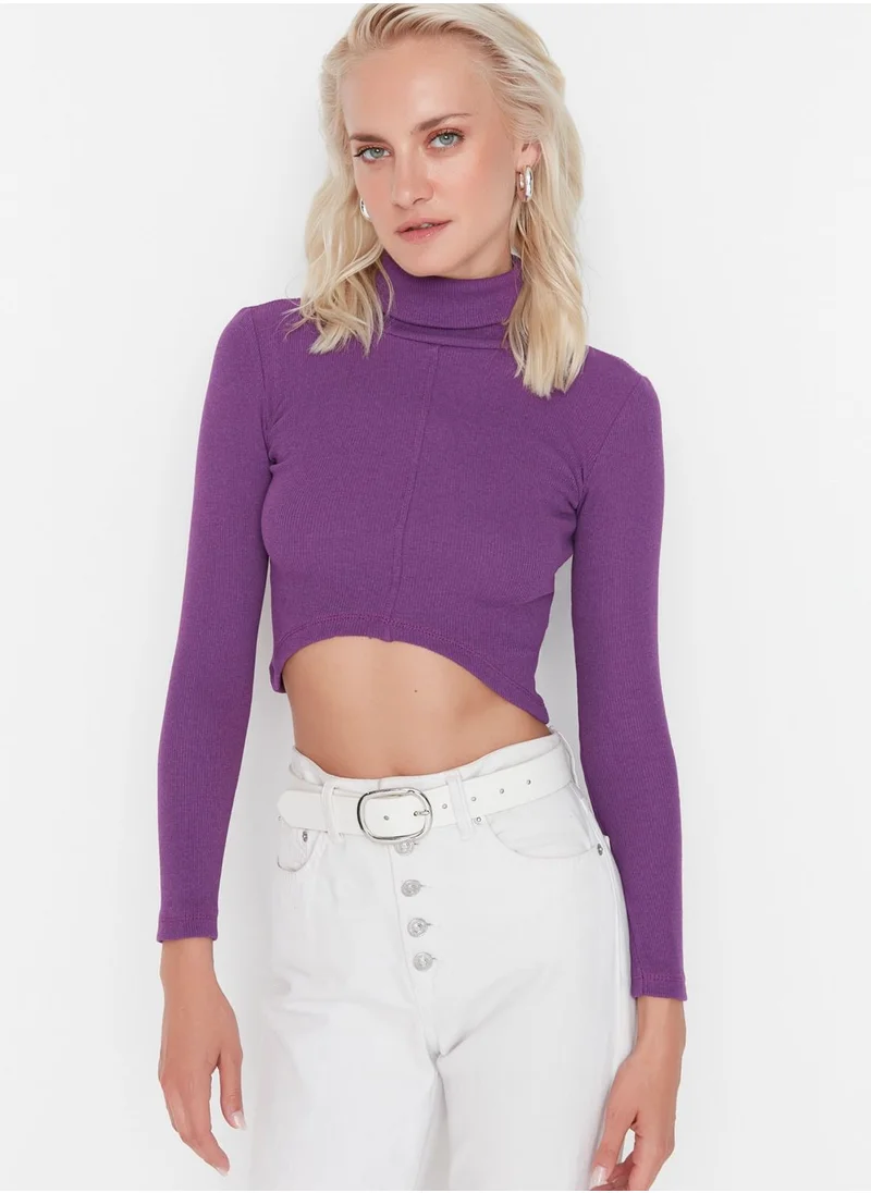 trendyol High Neck Knitted Crop Top