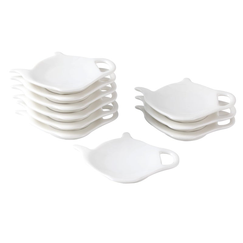 PRECITIME White Porcelain Used Tea Bag Holder Set of 10 Tea Bag Coasters Classic Teaspoon Rest Teabag Rest Dish Tea Party Gifts
