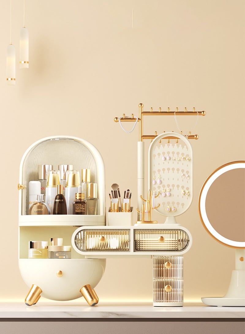 Sharpdo Cosmetic Storage Box, Desktop Dressing Table Jewelry Mirror, Integrated Large-capacity Cosmetics Display Cabinet, Scalable Adjustment - Image 2