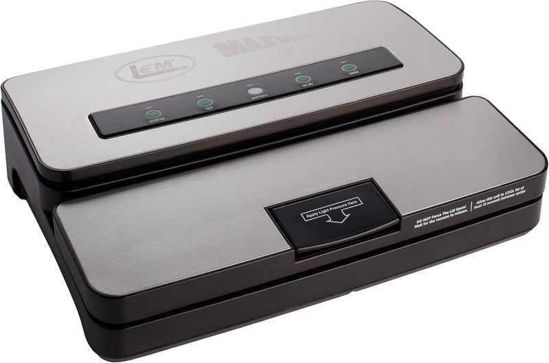LEM LEM Products MaxVac 250 Stainless Steel Vacuum Sealer with BuiltIn Bag Holder and Cutter Silver and Black  - Image 1