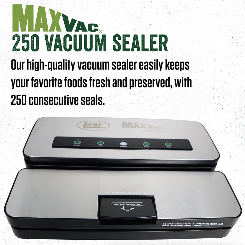 LEM LEM Products MaxVac 250 Stainless Steel Vacuum Sealer with BuiltIn Bag Holder and Cutter Silver and Black  - Image 2
