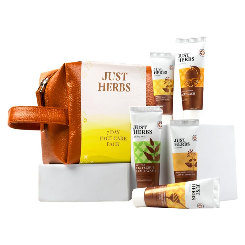 Just Herbs مجموعة العناية بالوجه من Just Herbs لمدة 7 أيام - مجموعة أساسية للعناية بالبشرة مع غسول الوجه، جل الوجه بالعسل، جل التقشير بالعسل، كريم التدليك العشبي، وجل مضاد للبقع - مثالية للهدايا، مجموعة سفر للرجال - Image 1
