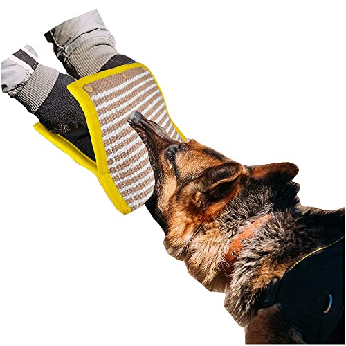 NW Dog Bite Pillow Sleeve Jute Wedge Tug Toy Pet Training Arm Protection Safe Biting Pad for K9 Schutzhund Work Young Dogs Puppy Playing with 3 Comfortable Strong Handles Yellow 13x984x511 inch - Image 1