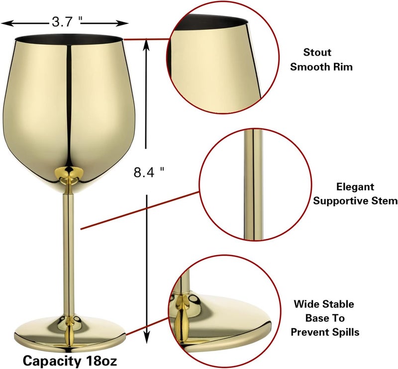 WOTOR Gold Wine Glasses Set of 4, 18oz Unbreakable Gold Goblet, Stainless Steel Wine Glass, Metal Wine Glass for Outdoor, Travel, Camping, Pool, Ideal Gift for Wine Lovers - Image 5