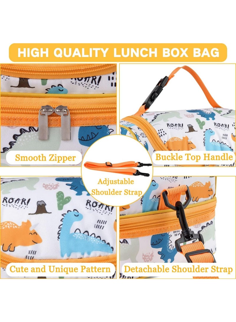 VASCHY Lunch Box Bag Kids, Insulated Two Compartments Cooler Bags for Boys Girls w Shoulder Strap for School,Daycare,Kindergarten Dinos Yellow - Image 4