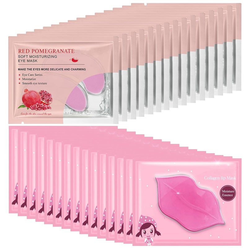 Felico 30Pcs Lip Mask Under Eye Masks PatchesCrystal Collagen Hydrating Moisturizing Smoothing Lips Gel Pads for Puffy Eyes BagsDark CirclesPuffinessFine LinesWrinklesAntiAging Red Pomegranate - Image 1