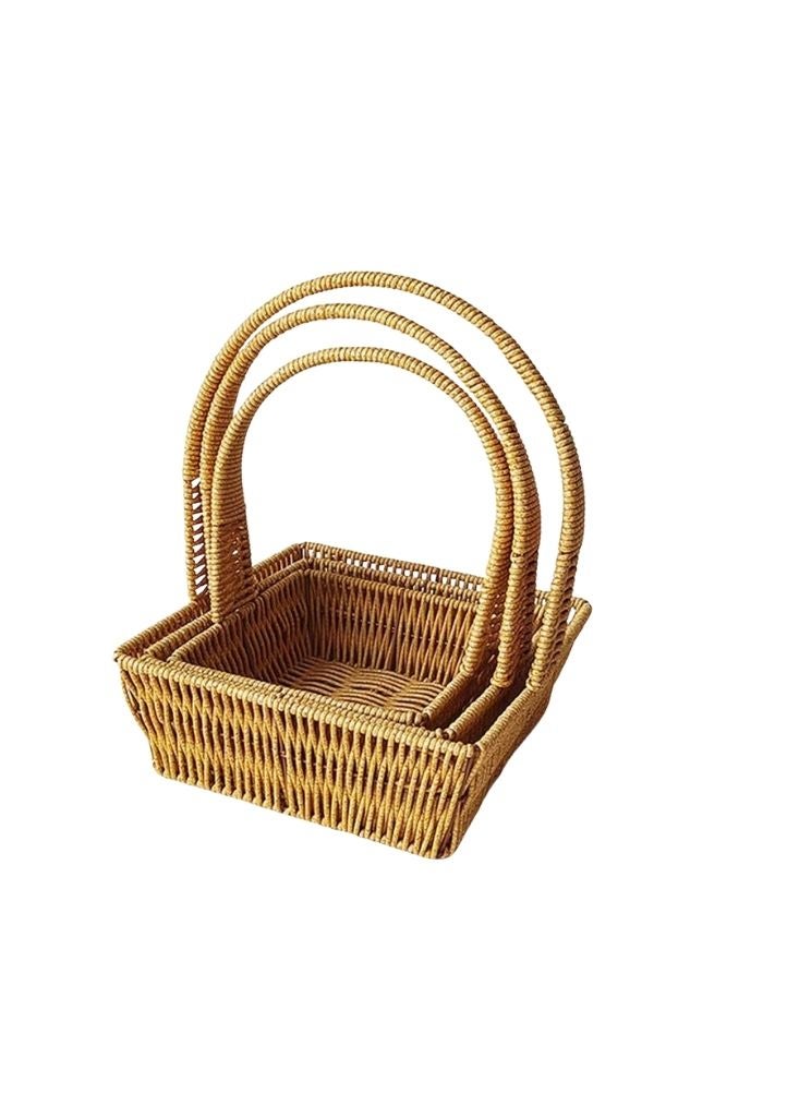 Set of 3 Square Rattan Baskets with Handles – Handwoven Multipurpose Storage Bins