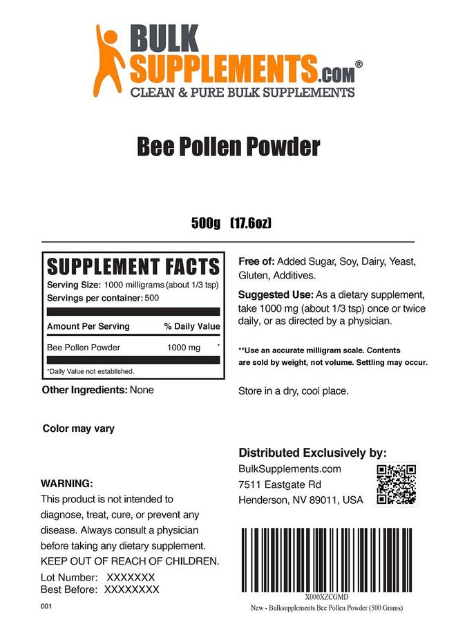 BulkSupplements Com Bee Pollen Powder Dietary Supplement Bee Pollen Supplement Natural Gluten Free 1000Mg Per Serving 500 Servings 500 Grams 11 Lbs - Image 3