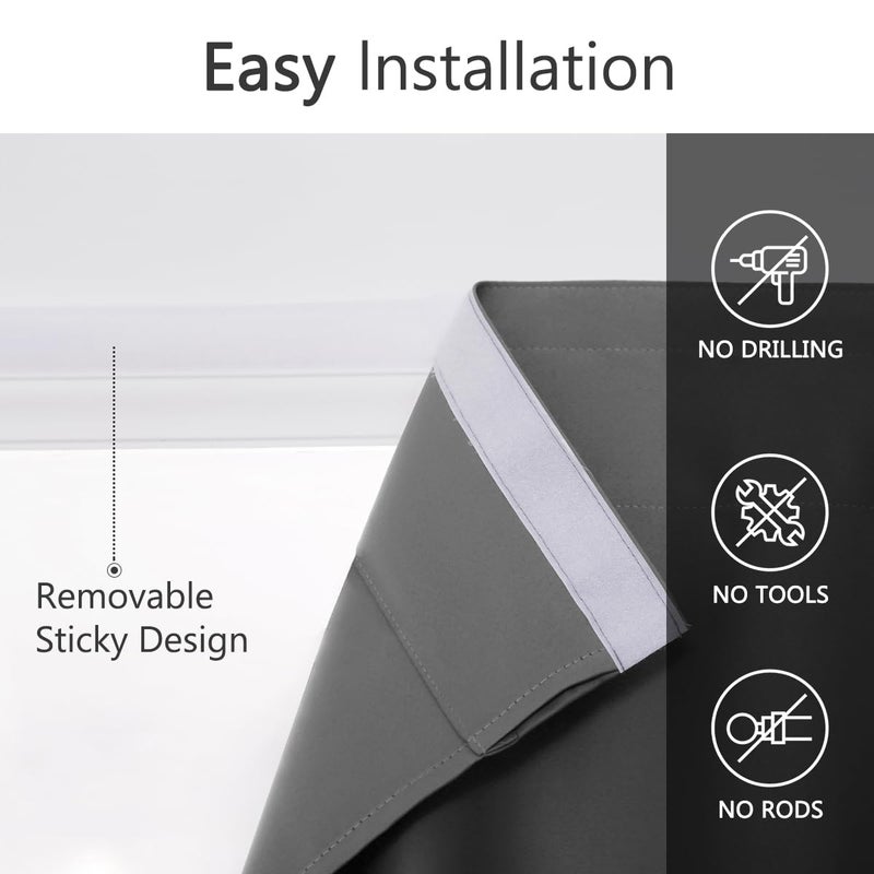 Muamar Self Adhesive Curtains Set of 2 Panels Curtain Blinds for Window Room Darkening Noise Reduction Bathroom Curtains Portable Curtains for Living Room Grey 42"" W X 54"" L - Image 3