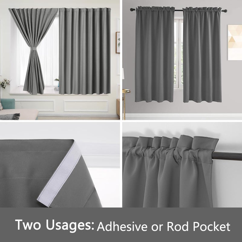 Muamar Self Adhesive Curtains Set of 2 Panels Curtain Blinds for Window Room Darkening Noise Reduction Bathroom Curtains Portable Curtains for Living Room Grey 42"" W X 54"" L - Image 4