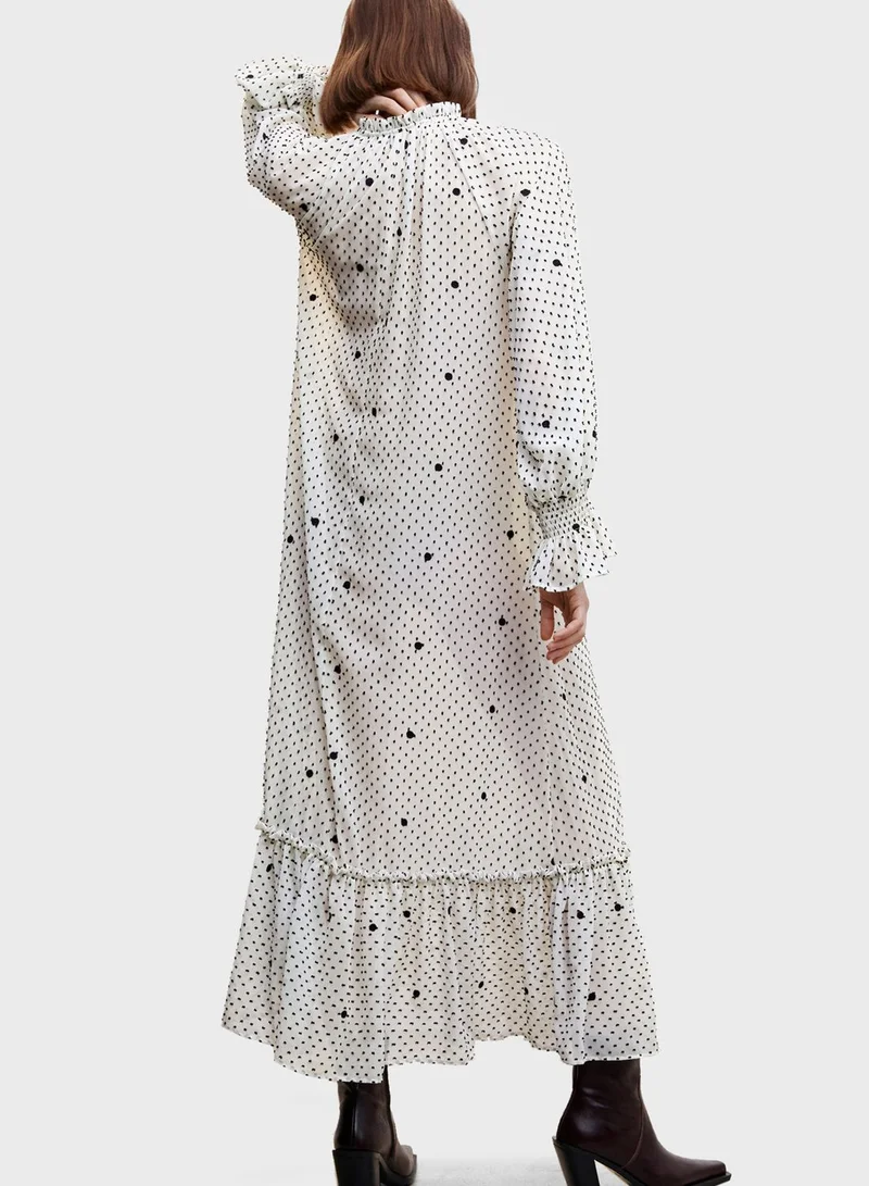 MANGO Printed Ruffle Hem Dress