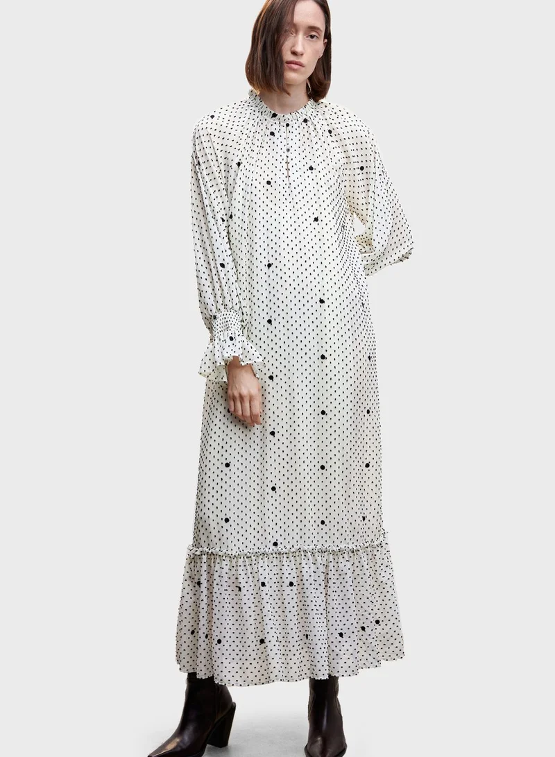 MANGO Printed Ruffle Hem Dress