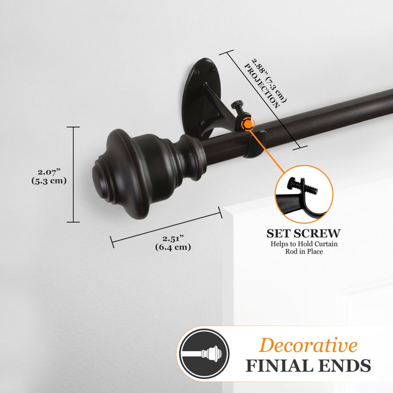 Kenney KN75242 Fast Fit Easy Install Finn Knob End Decorative Window Curtain Rod 3666 Adjustable Length Weathered Brown Finish 58 Diameter Steel Tube - Image 4