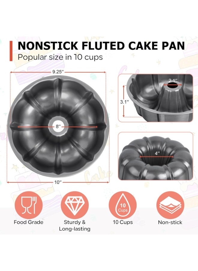 KCDMBUE 10 Inch Nonstick Fluted Cake Pan, Easy Release Heavy Duty Carbon Steel Tube Mold, 10 Cup Round Baking Tray for Bundt Cakes, Chocoflan, Jello, Meatloaf & More (Gray)  - Image 5