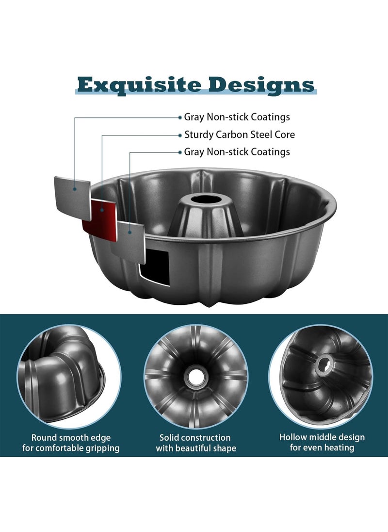 KCDMBUE 10 Inch Nonstick Fluted Cake Pan, Easy Release Heavy Duty Carbon Steel Tube Mold, 10 Cup Round Baking Tray for Bundt Cakes, Chocoflan, Jello, Meatloaf & More (Gray)  - Image 2