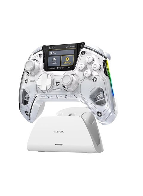 Interactive Screen Wireless Gaming Controller for Switch/PC/iOS/Android Hall Effect Stick RGB Light 1800mAh with Charging Dock