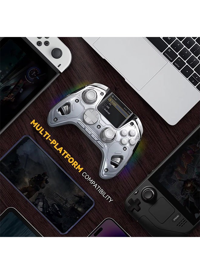 Interactive Screen Wireless Gaming Controller for Switch/PC/iOS/Android Hall Effect Stick RGB Light 1800mAh with Charging Dock