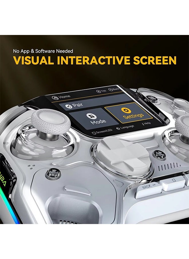 Interactive Screen Wireless Gaming Controller for Switch/PC/iOS/Android Hall Effect Stick RGB Light 1800mAh with Charging Dock