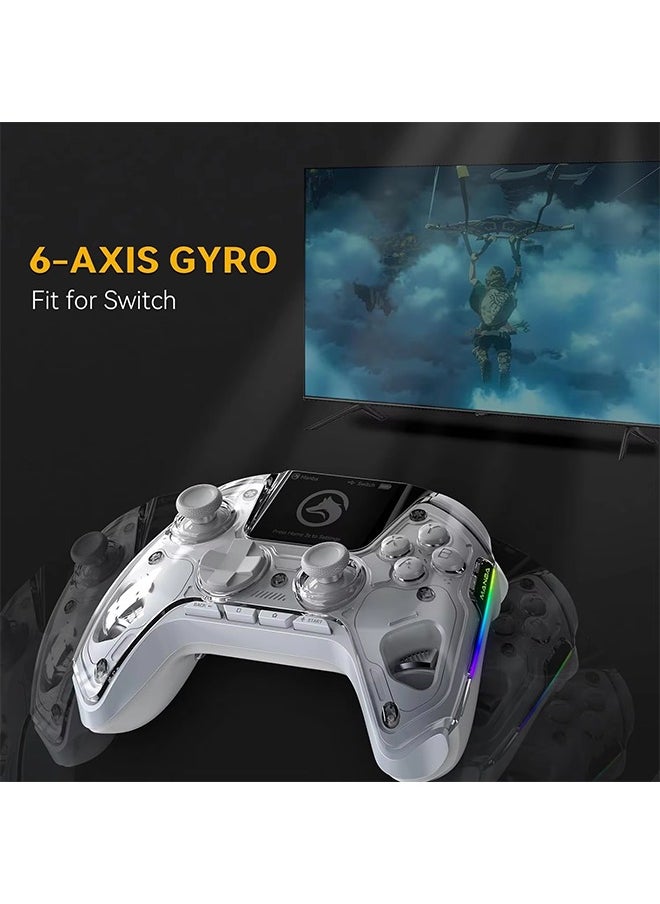 Interactive Screen Wireless Gaming Controller for Switch/PC/iOS/Android Hall Effect Stick RGB Light 1800mAh with Charging Dock