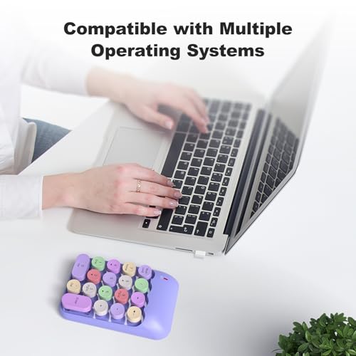 MOWUX Wireless Number Pads, Cute Colorful Numeric Keypad Numpad Portable 2.4 GHz Financial Accounting Number Keyboard Extensions, 18 Key Number Numpad for Laptop Desktop, PC (Purple) - Image 3