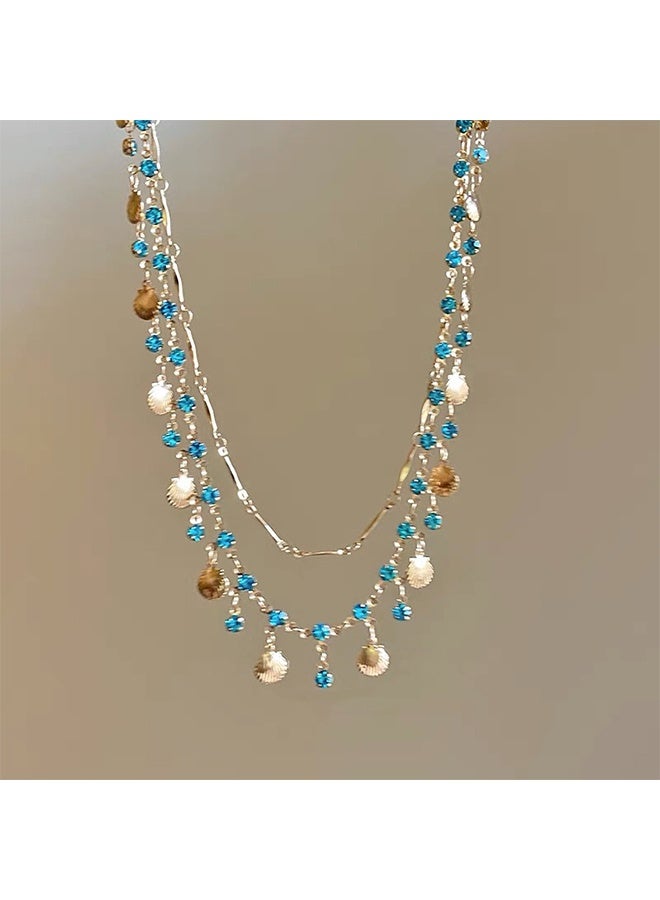 Dainty Boho Necklace for Women, Blue Rhinestone Sea Style Jewelry for Her - Image 2