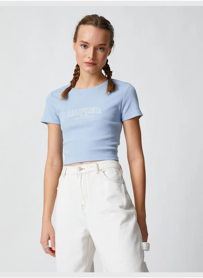 كوتون Short Sleeve Letter Printed Crop T-Shirt