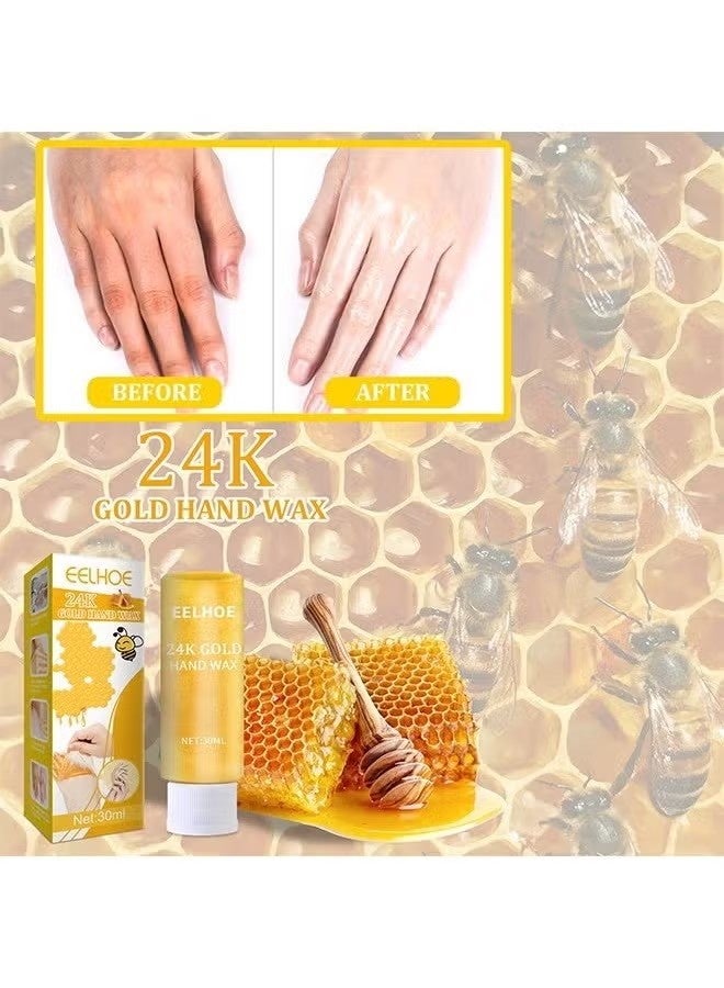 EELHOE 24K Gold Hands Care Paraffin Milk & Honey Moisturizing Peel Off Hand Wax Mask Hydrating Exfoliating Nourish Whitening Skin - Image 3