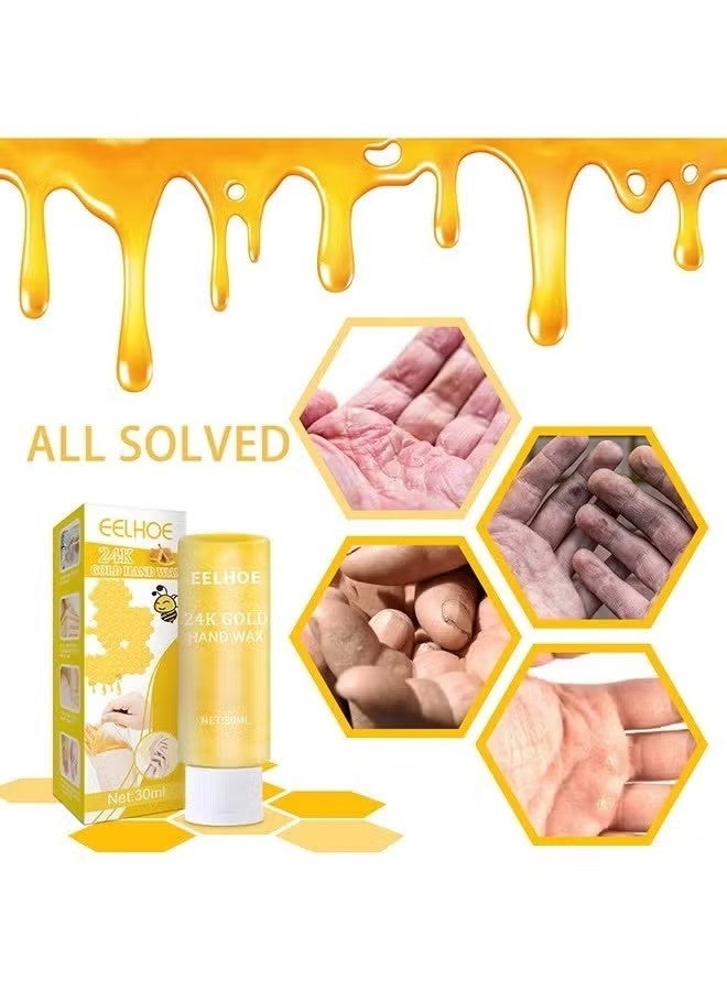 EELHOE 24K Gold Hands Care Paraffin Milk & Honey Moisturizing Peel Off Hand Wax Mask Hydrating Exfoliating Nourish Whitening Skin - Image 4