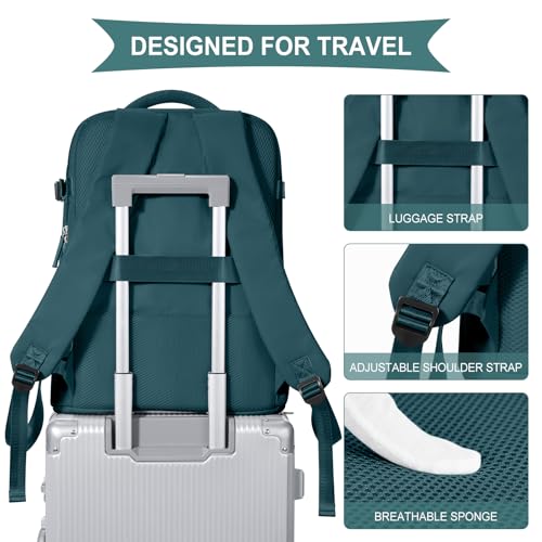 coowoz Large Travel Backpack For Women Men,Carry On Backpack Flight Approved,Hiking Backpack Waterproof Outdoor Sports Rucksack Casual Daypack Fit 15.6 Inch Laptop Shoes Compartment,30L(Peacock Blue) - Image 5