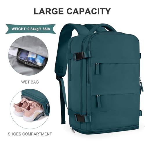 coowoz Large Travel Backpack For Women Men,Carry On Backpack Flight Approved,Hiking Backpack Waterproof Outdoor Sports Rucksack Casual Daypack Fit 15.6 Inch Laptop Shoes Compartment,30L(Peacock Blue) - Image 3